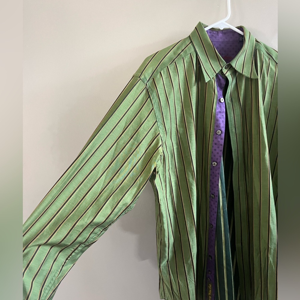 Robert Graham‎ Men's Dress Shirt Button Up Green Purple Pinstripe - Picture 4 of 6